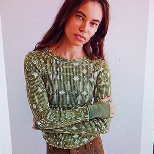 Free People Olive Nordic Patterned Long Sleeve Top Pretty Little Thermal